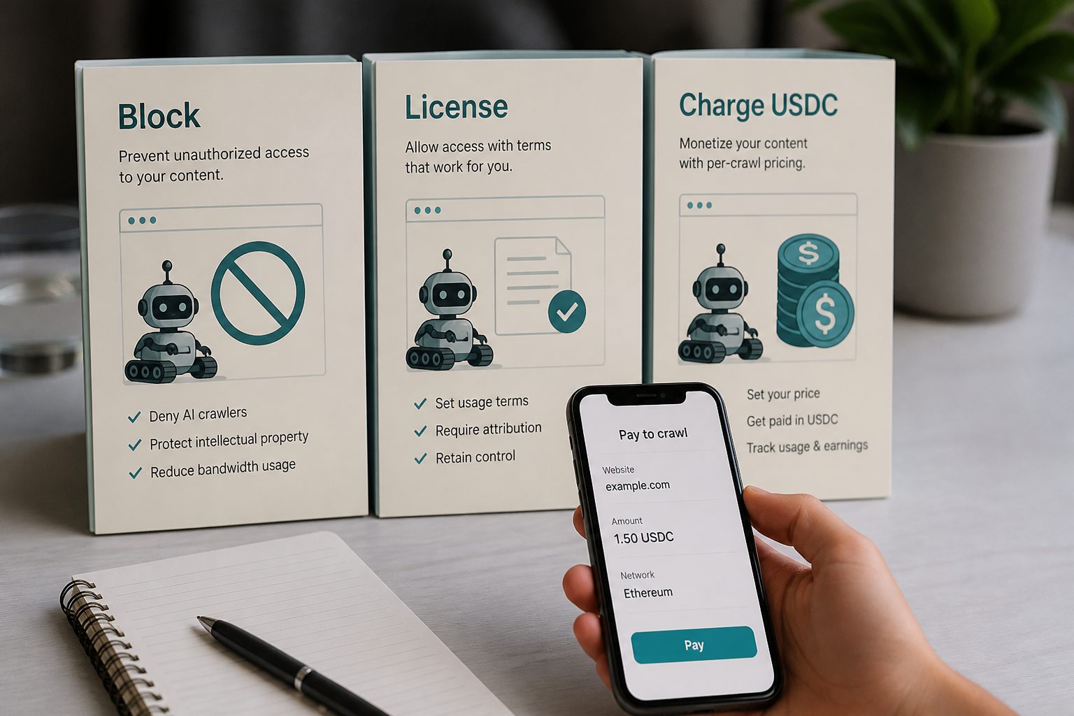 Three choices for AI crawlers: block, license, or charge USDC.